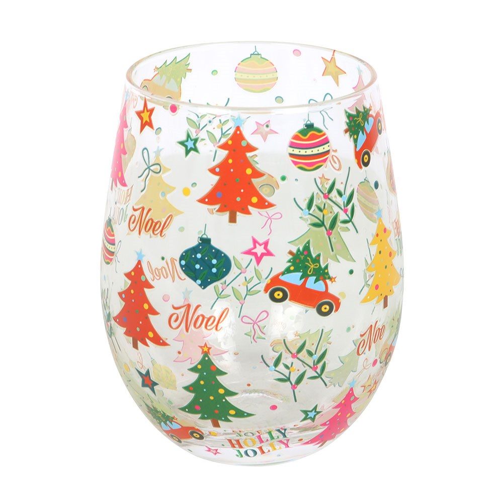 Something Different - Nostalgic Christmas Print Stemless Wine glass - Multicolours